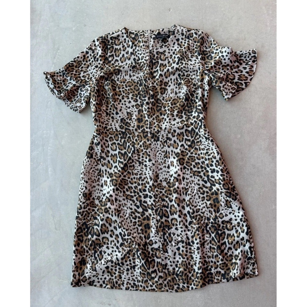 Banana Republic Leopard Print Off Shoulder Ruffle Silk Fit & Flare Dress 12